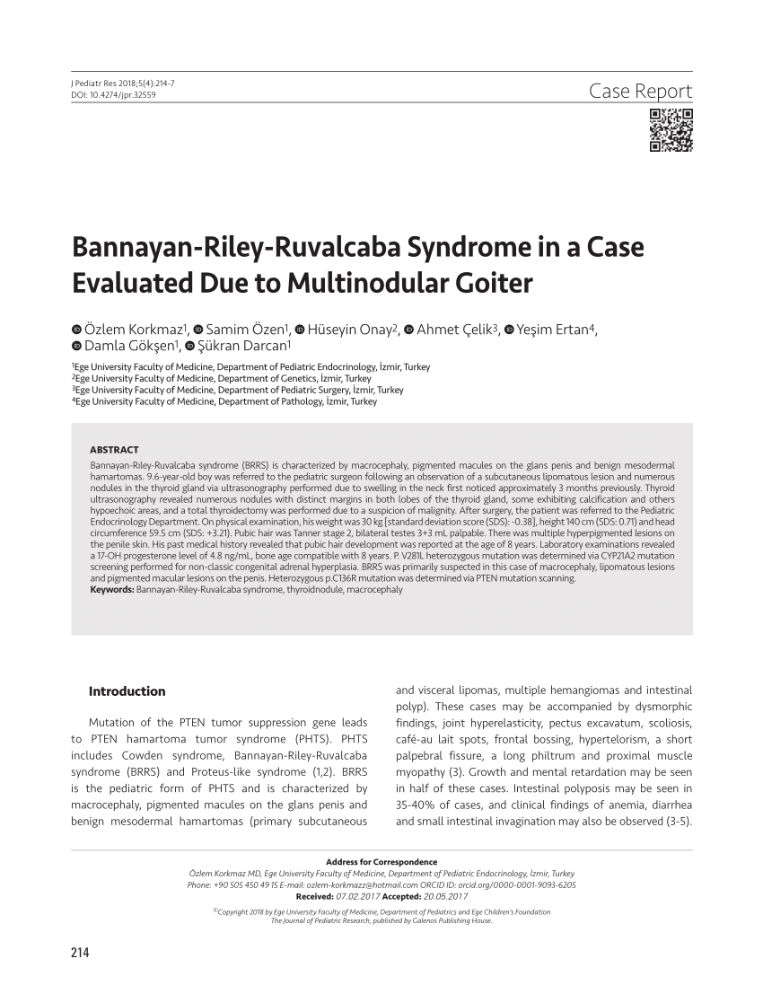 Pdf Bannayan Riley Ruvalcaba Syndrome In A Case Evaluated Due To