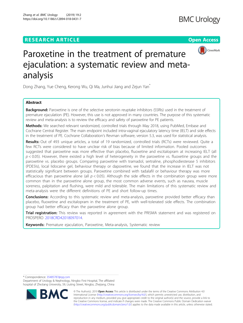 PDF Paroxetine in the treatment of premature ejaculation A