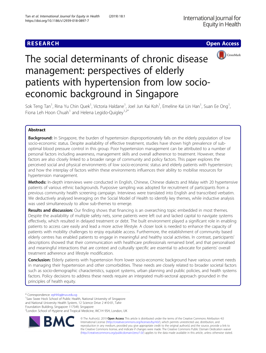 PDF) The social determinants of chronic disease management Perspectives of elderly patients with hypertension from low socio-economic background in Singapore