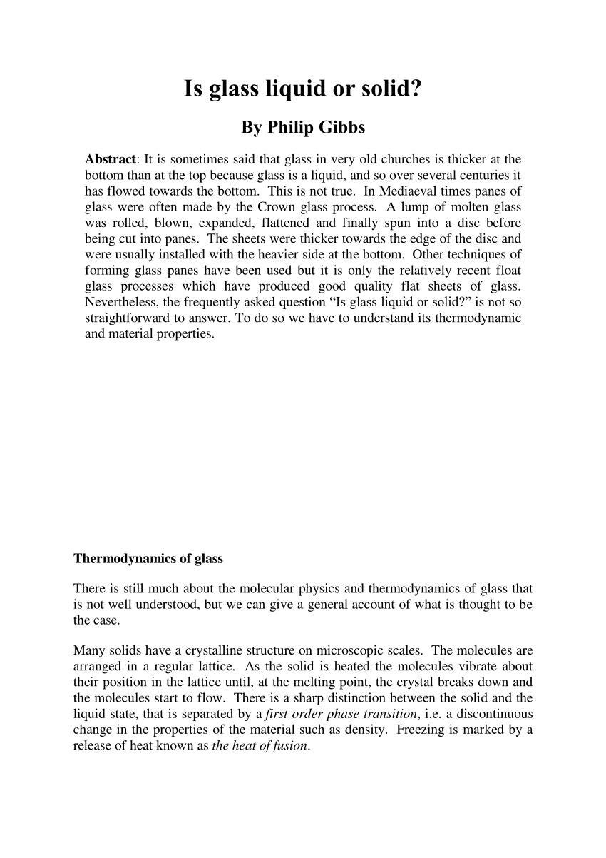 PDF) Is glass liquid or solid?