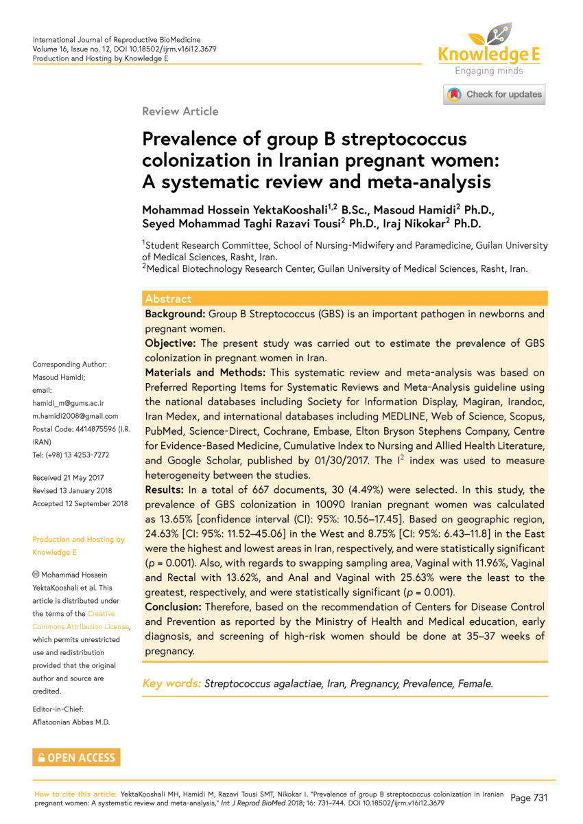 Pdf Prevalence Of Group B Streptococcus Colonization In Iranian Pregnant Women A Systematic Review And Meta Analysis