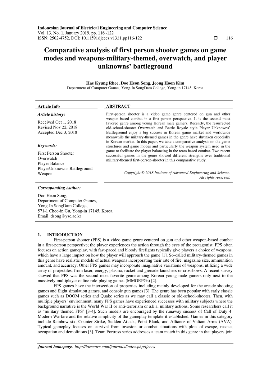 PDF) Comparative analysis of first person shooter games on game modes and weapons-military-themed, overwatch, and player unknowns battleground