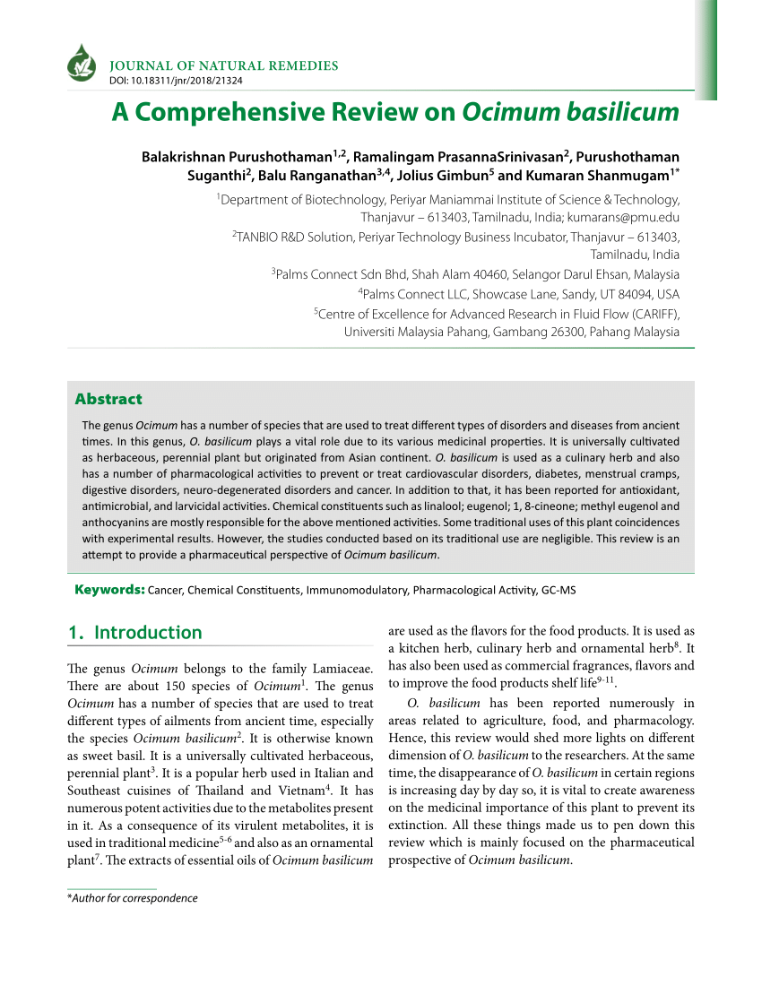 PDF A Comprehensive Review on Ocimum basilicum