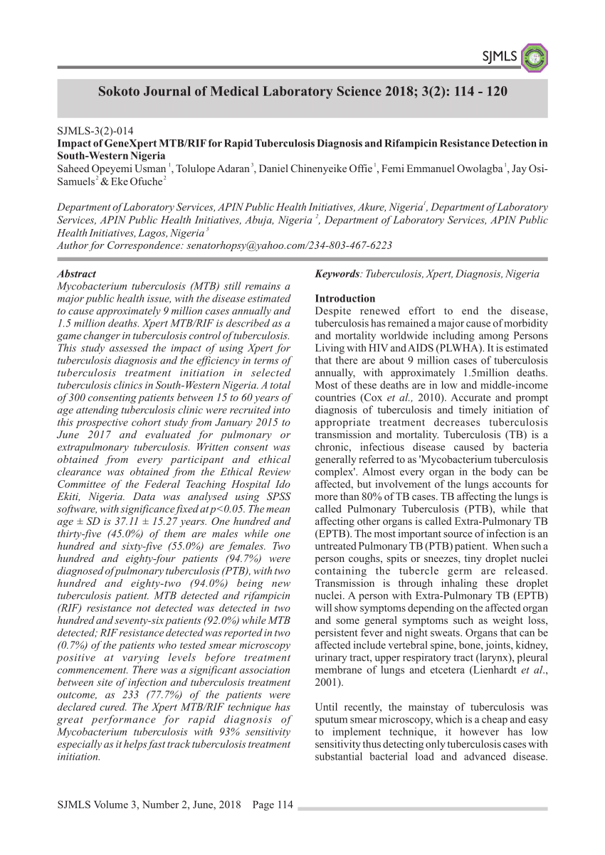 Pdf Impact Of Genexpert Mtbrif For Rapid Tuberculosis Diagnosis And Rifampicin Resistance