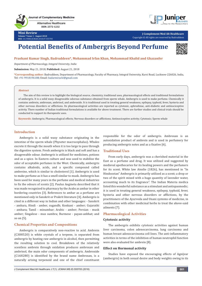 PDF Potential Benefits of Ambergris Beyond Perfume