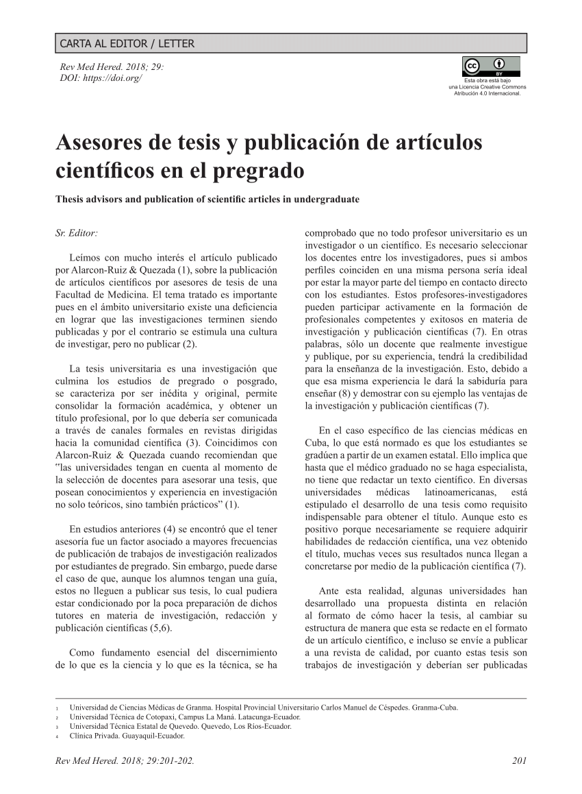 PDF) Asesores de tesis y publicación de artículos científicos en el pregrado