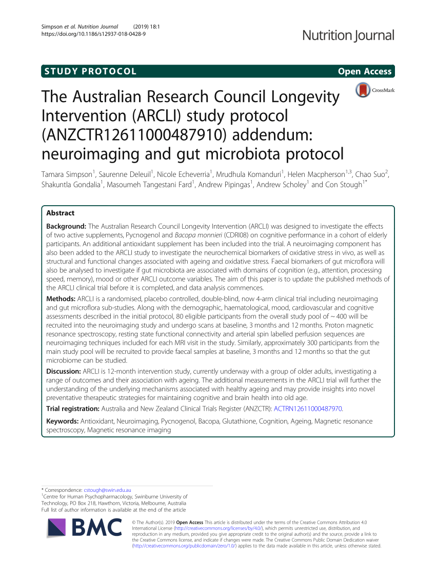 PDF The Australian Research Council Longevity Intervention ARCLI  