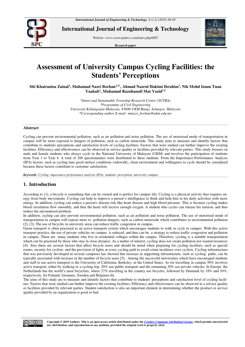 Pdf Assessment Of University Campus Cycling Facilities The