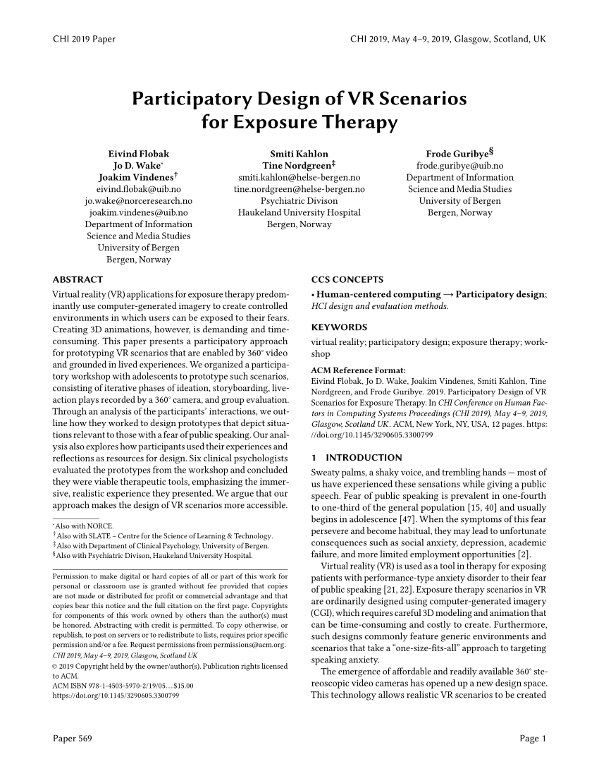 PDF) Participatory Design of VR Scenarios for Exposure Therapy