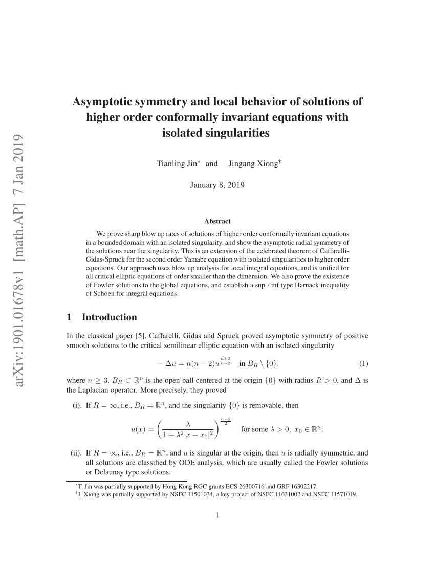 Pdf Asymptotic Symmetry And Local Behavior Of Solutions Of Higher Order Conformally Invariant Equations With Isolated Singularities