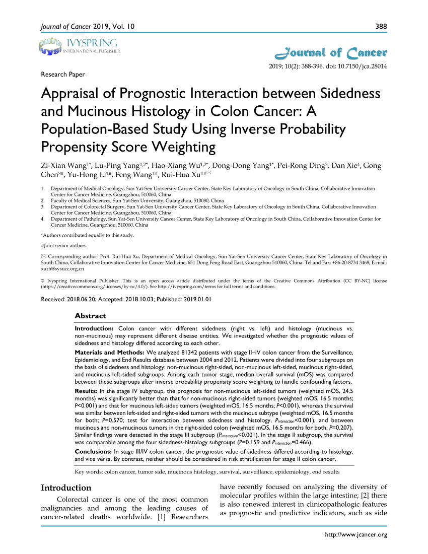 PDF) Appraisal of Prognostic Interaction between Sidedness and 