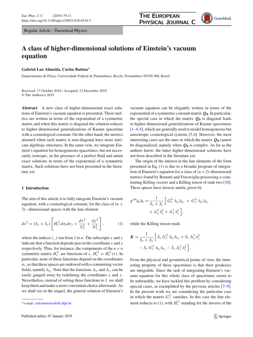 (PDF) A class of higherdimensional solutions of Einstein’s vacuum equation