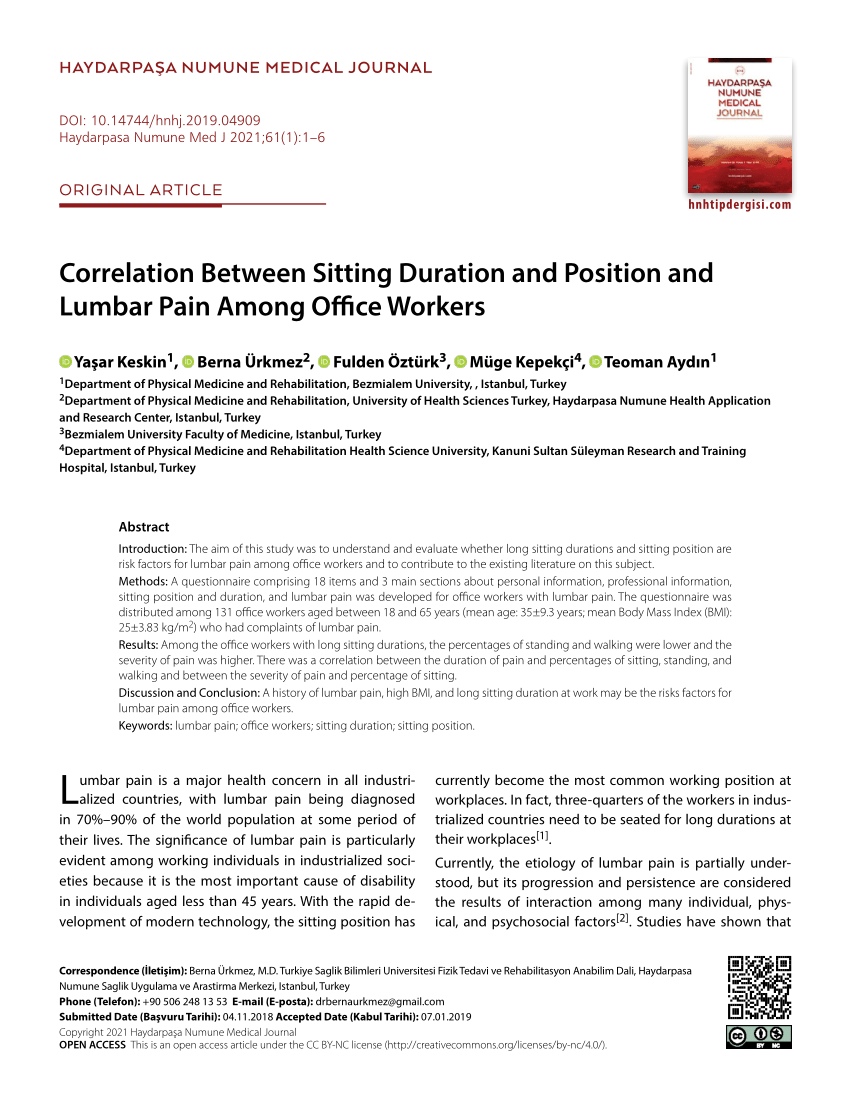 pdf correlation between sitting duration and position and lumbar pain among office workers