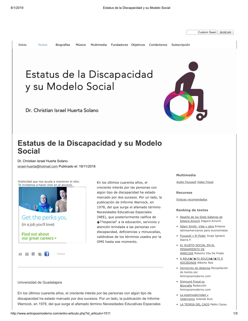 PDF) Estatus de la Discapacidad y su Modelo Social