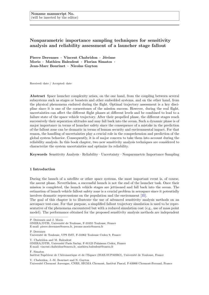 Pdf Nonparametric Importance Sampling Techniques For Sensitivity Analysis And Reliability Assessment Of A Launcher Stage Fallout