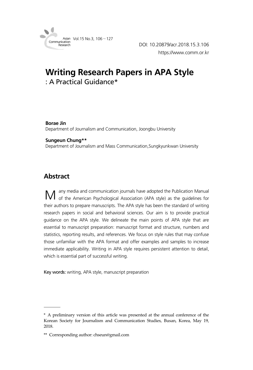PDF) Writing Research Papers in APA Style : A Practical Guidance Inside Apa Format Template Word 2013