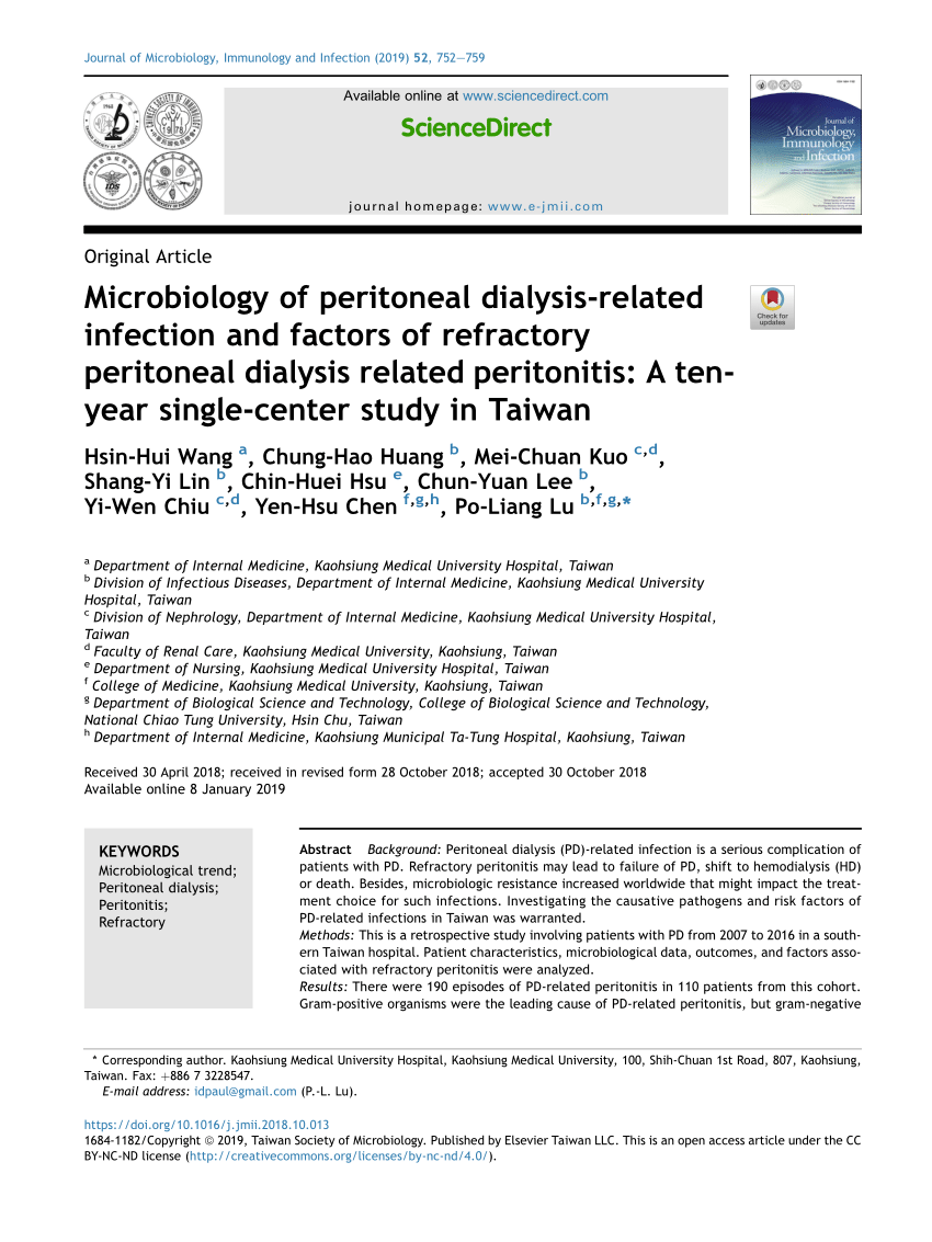 Pdf Microbiology Of Peritoneal Dialysis Related Infection And Factors Of Refractory Peritoneal Dialysis Related Peritonitis A Ten Year Single Center Study In Taiwan