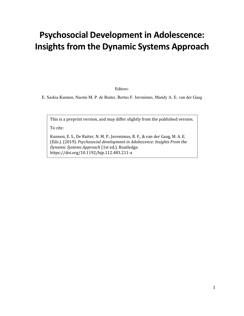 Pdf Psychosocial Development In Adolescence Insights From The Dynamic Systems Approach