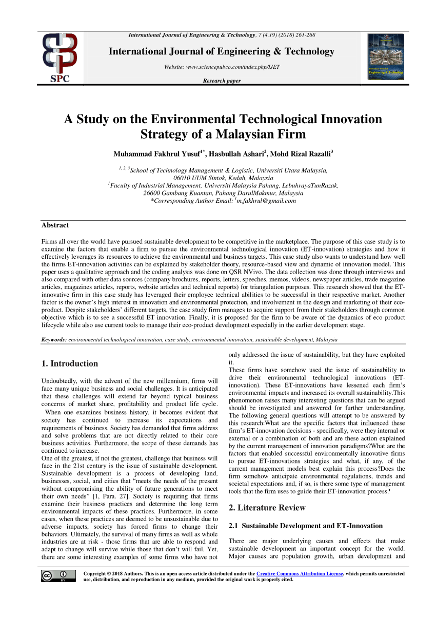 PDF) A Study on the Environmental Technological Innovation ...