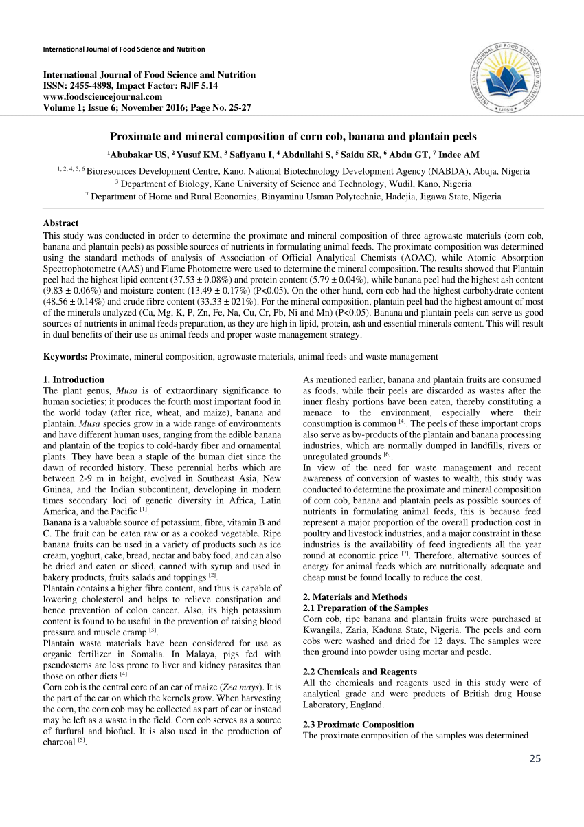 (PDF) Proximate and mineral composition of corn cob, banana and