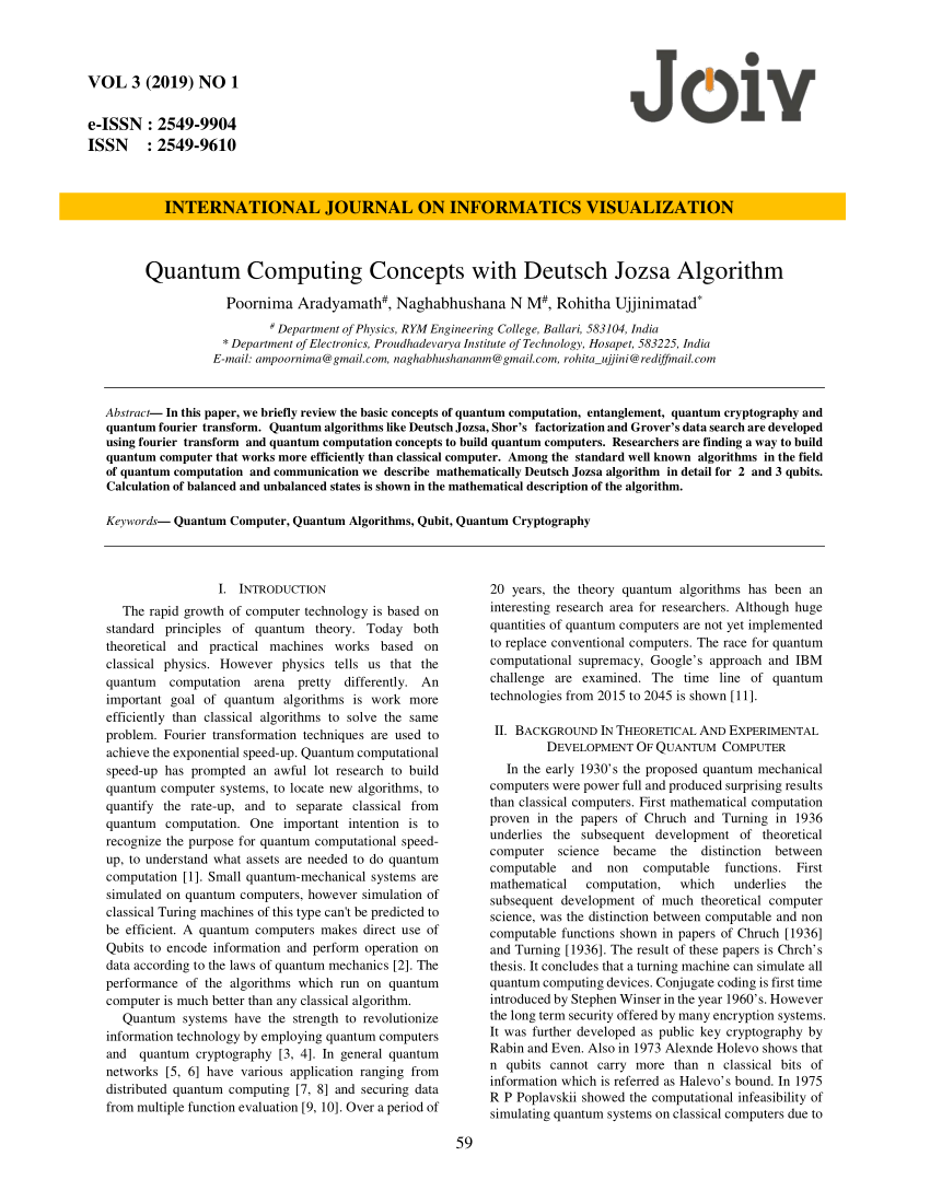 Pdf Quantum Computing Concepts With Deutsch Jozsa Algorithm