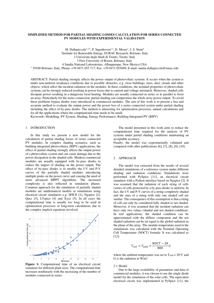 Pdf Simplified Method For Partial Shading Losses Calculation For Series Connected Pv Modules With Experimental Validation