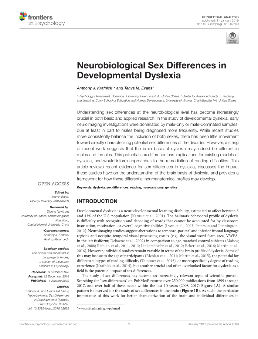 PDF) Neurobiological Sex Differences in Developmental Dyslexia