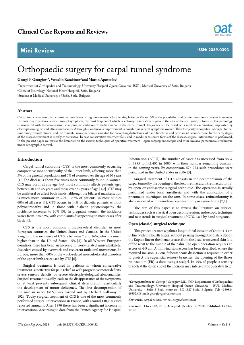 Pdf Orthopaedic Surgery For Carpal Tunnel Syndrome