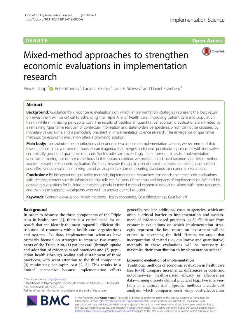 Pdf Mixed Method Approaches To Strengthen Economic Evaluations In Implementation Research