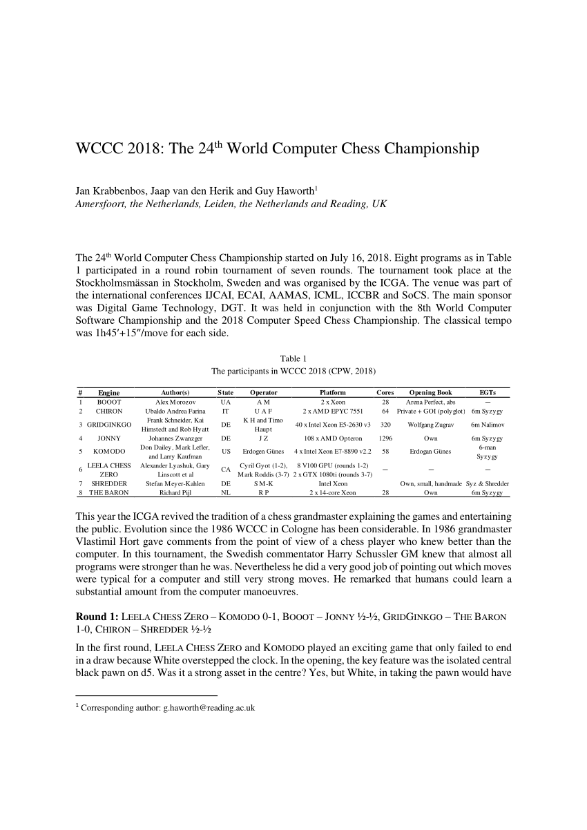 PDF) The SSDF Chess Engine Rating List, 2019-12