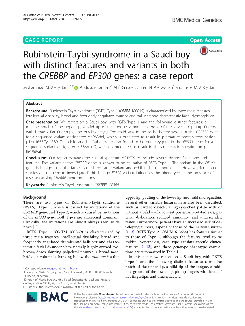 Rubinstein-Taybi syndrome in a Saudi boy with distinct features