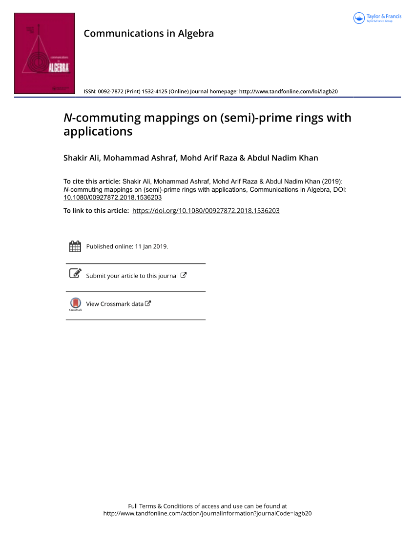 Pdf N Commuting Mappings On Semi Prime Rings With Applications