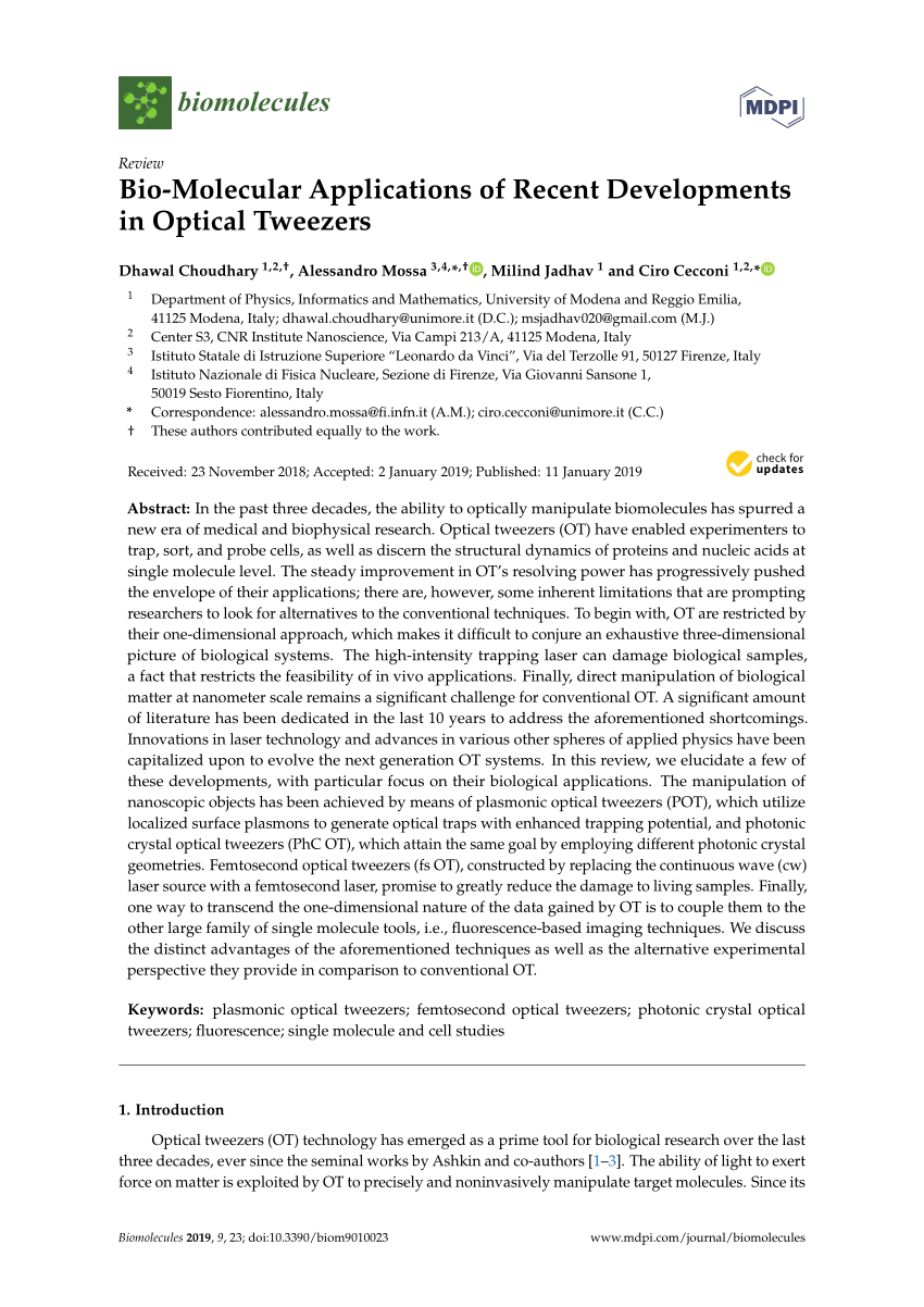 PDF Bio Molecular Applications of Recent Developments in Optical