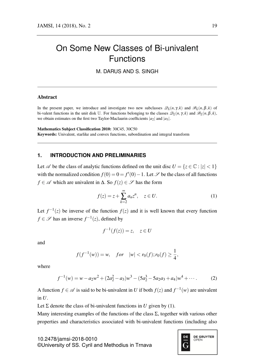 Pdf On Some New Classes Of Bi Univalent Functions