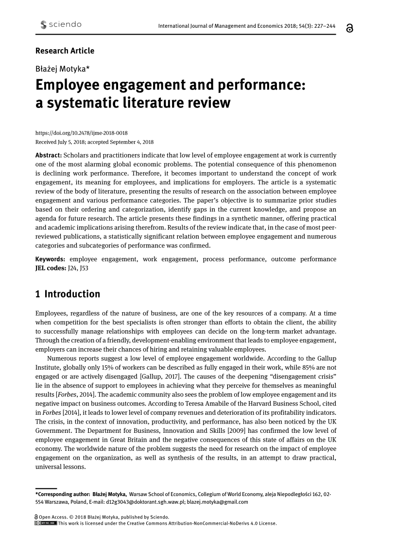 employee engagement literature review 2020