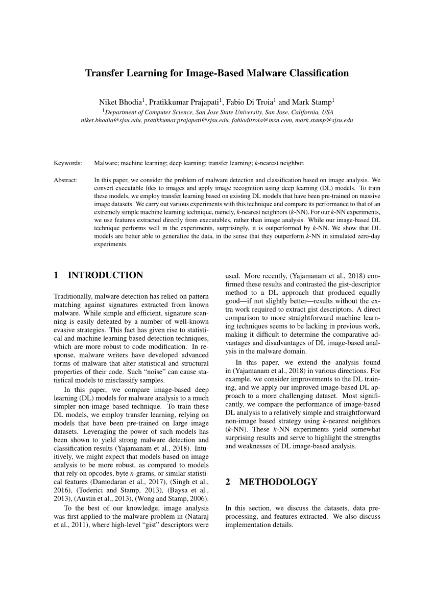 PDF Transfer Learning for Image Based Malware Classification