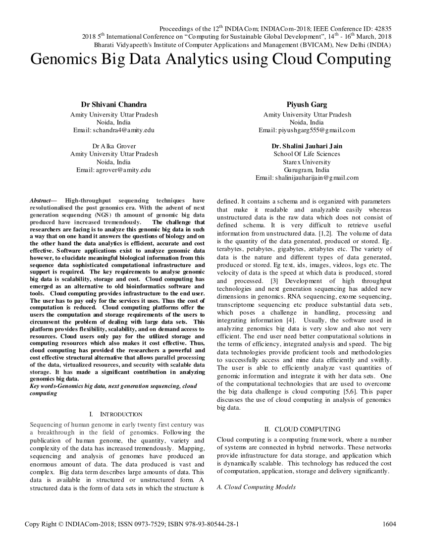 (PDF) Genomics Big Data Analytics using Cloud Computing