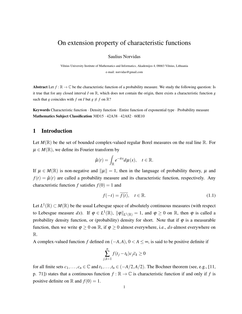 Pdf On Extension Property Of Characteristic Functions