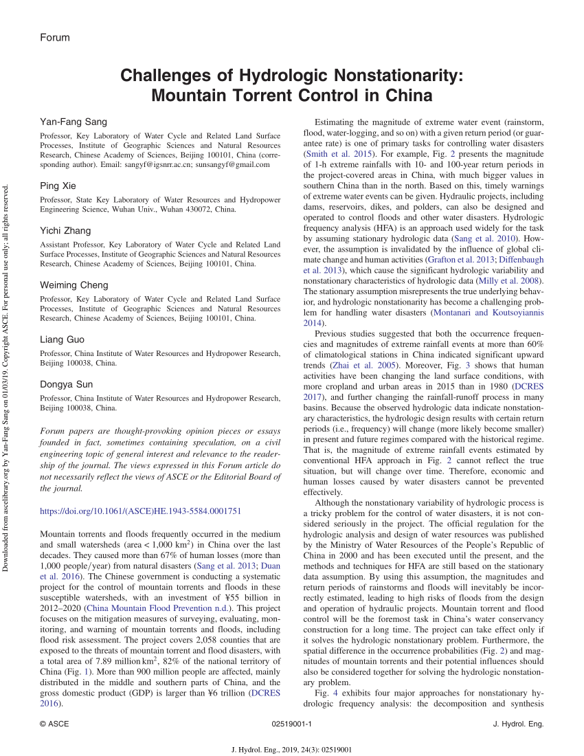 Pdf Challenges Of Hydrologic Nonstationarity Mountain Torrent Control In China