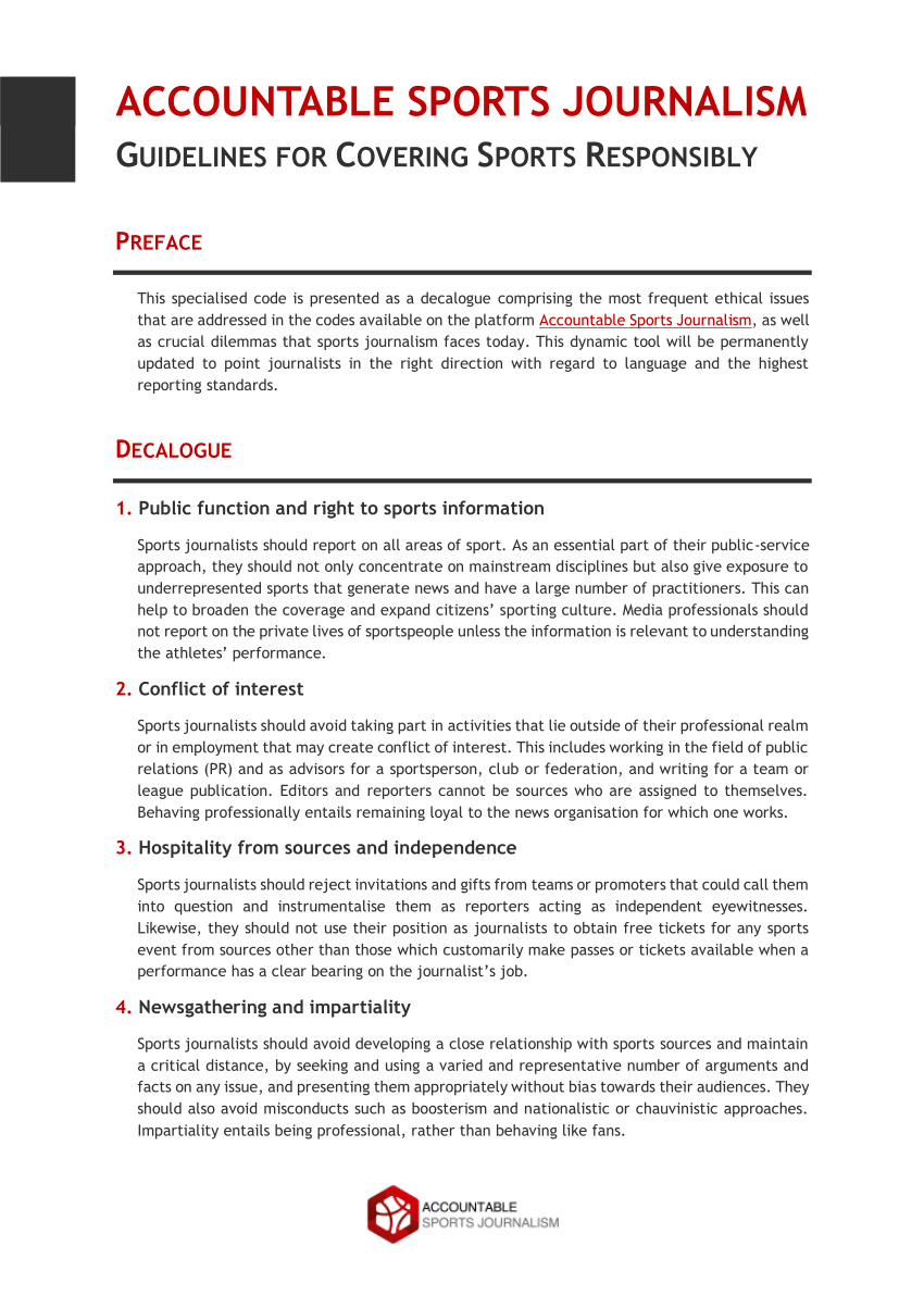 Pdf) Accountable Sports Journalism Guidelines For Covering Sports  Responsibly