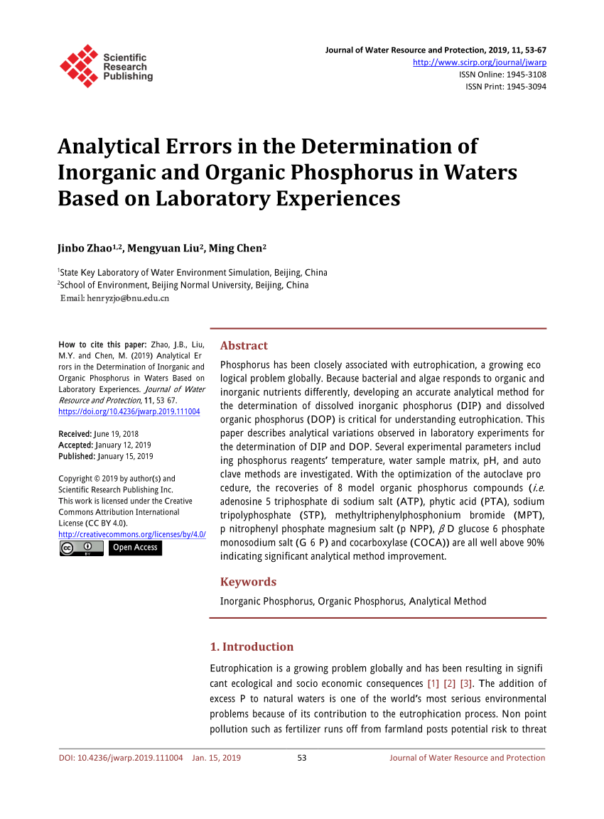 (PDF) Analytical Errors in the Determination of and Organic