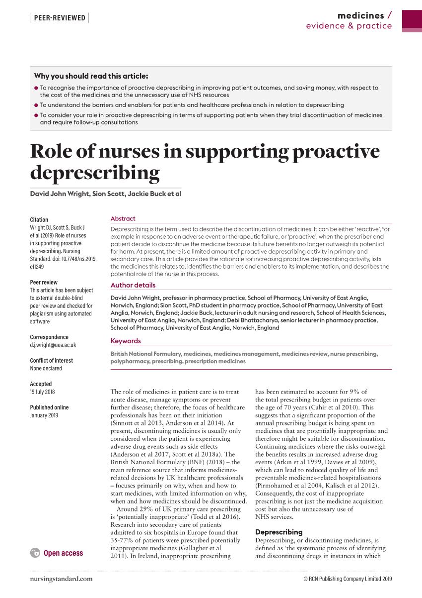 Pdf) Role Of Nurses In Supporting Proactive Deprescribing