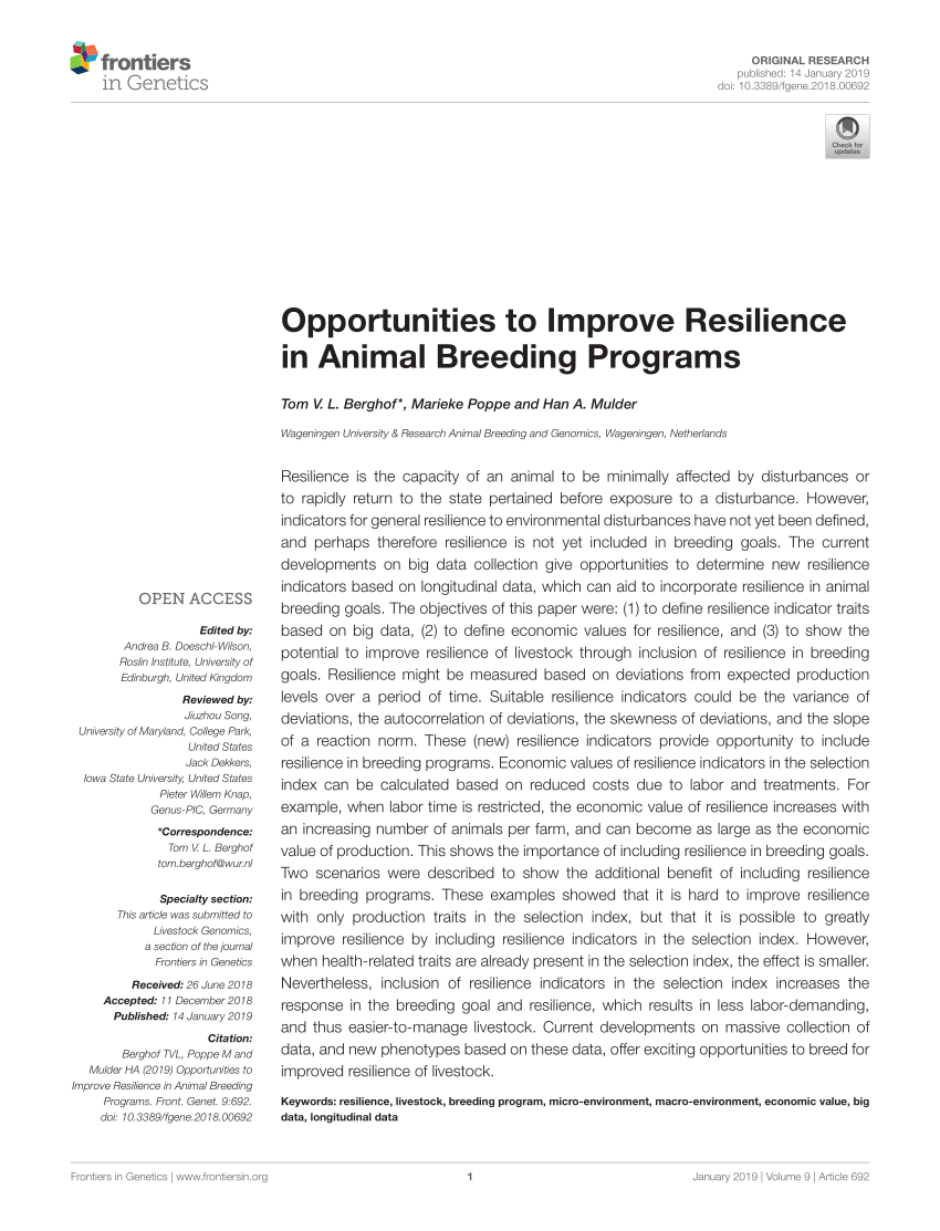 PDF) Opportunities to Improve Resilience in Animal Breeding Programs
