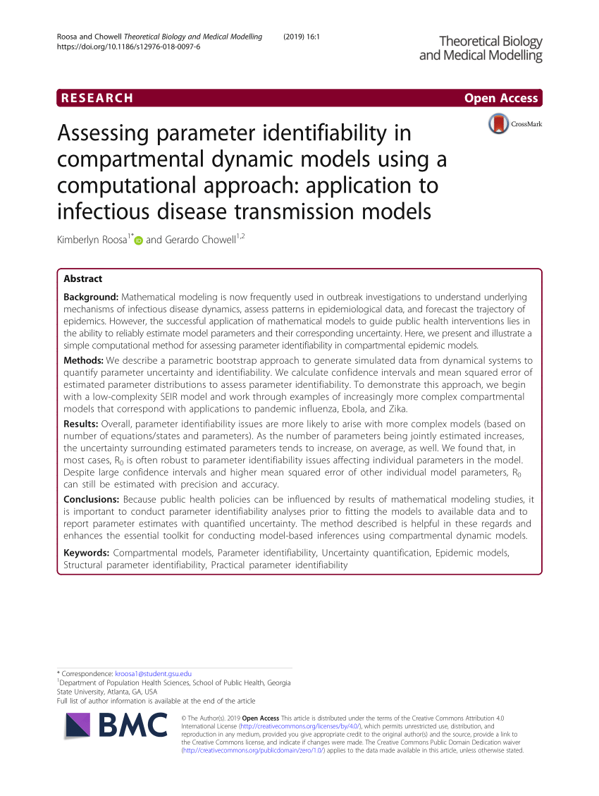 Pdf Assessing Parameter Identifiability In Compartmental Dynamic Models Using A Computational Approach Application To Infectious Disease Transmission Models