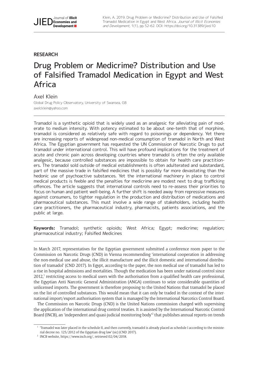 Pdf Drug Problem Or Medicrime Distribution And Use Of Falsified Tramadol Medication In Egypt And West Africa