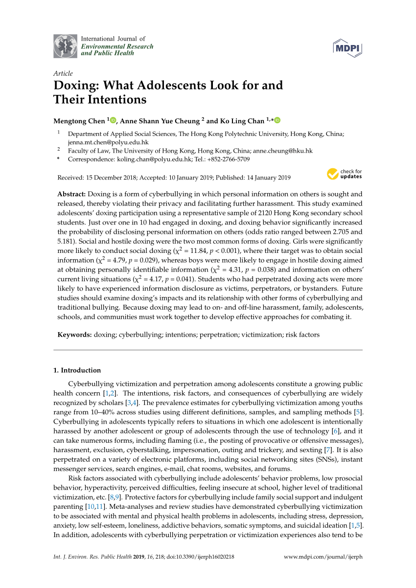 Pdf Doxing What Adolescents Look For And Their Intentions