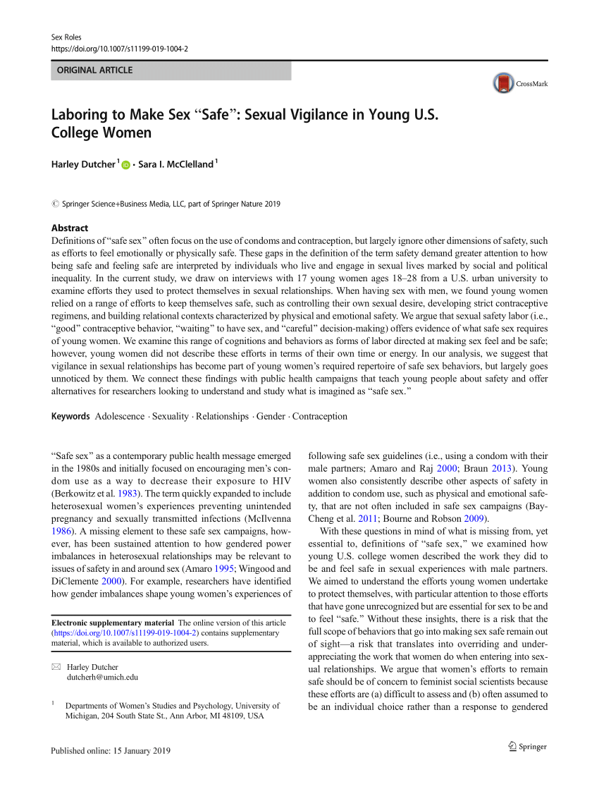 PDF) Laboring to Make Sex “Safe”: Sexual Vigilance in Young U.S. College  Women