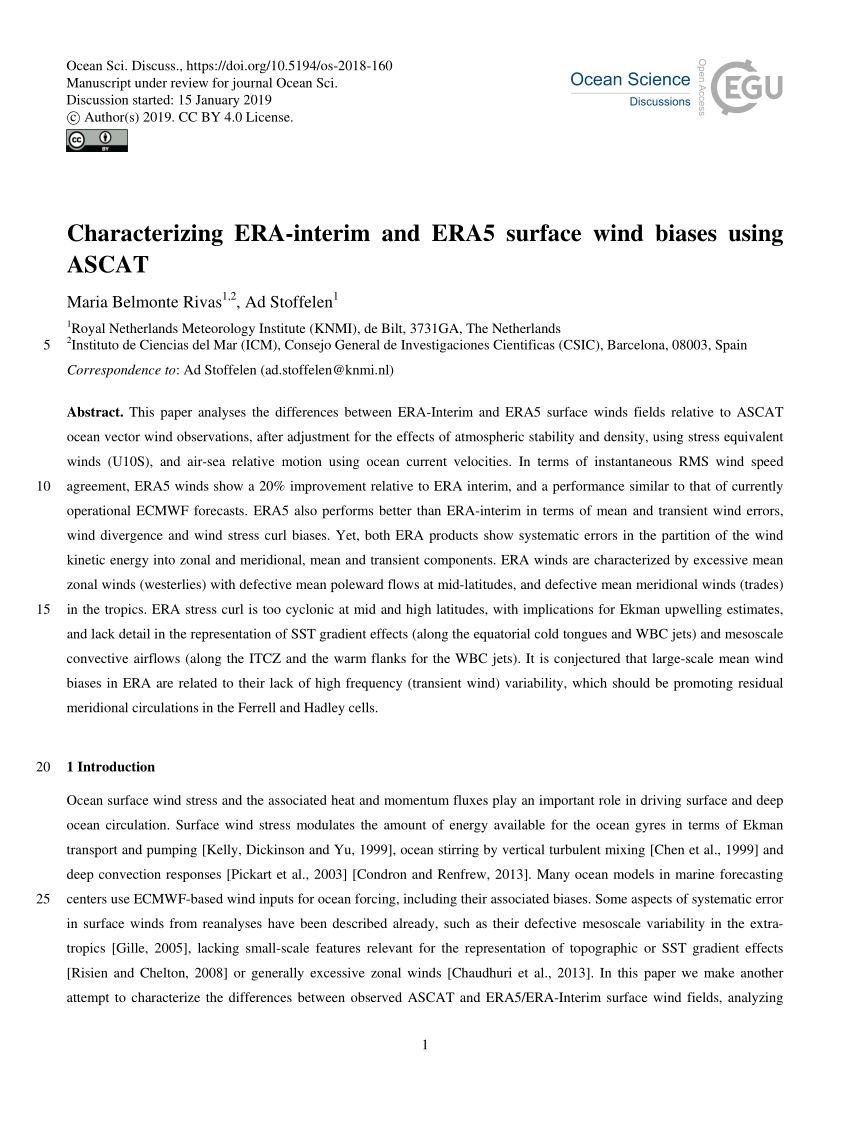 OS - Characterizing ERA-Interim and ERA5 surface wind biases using