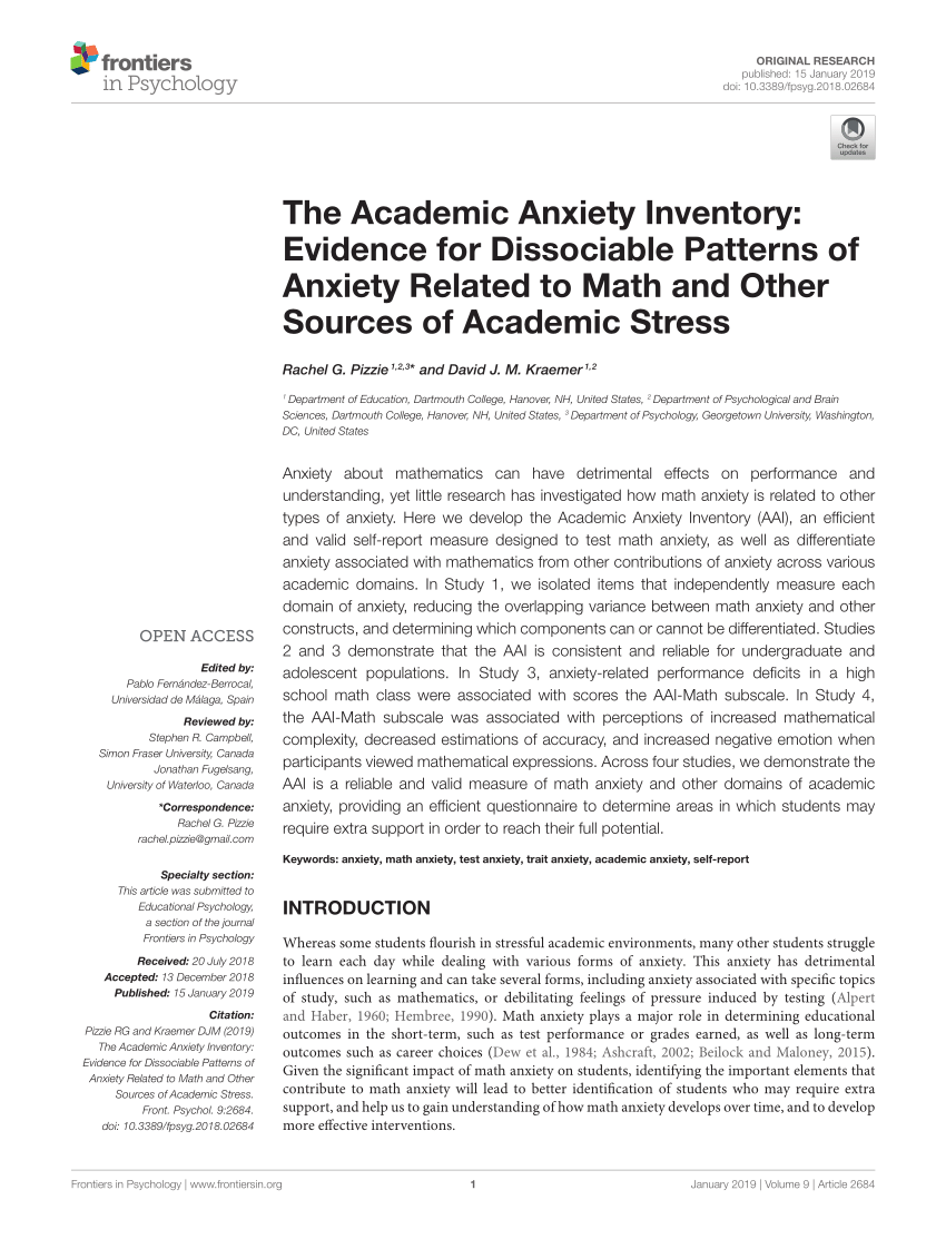 math anxiety and academic performance research paper