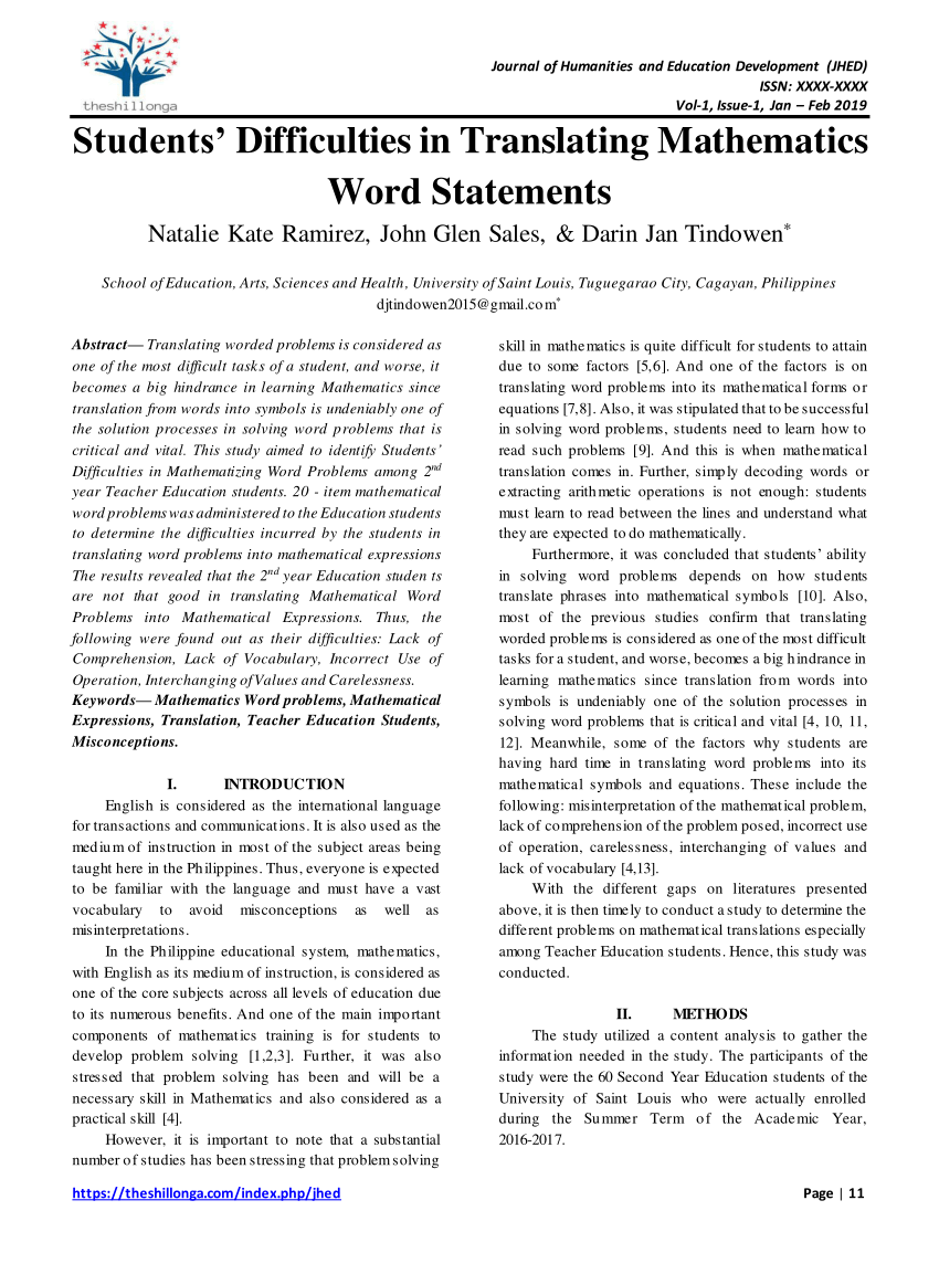 mathematics difficulties thesis